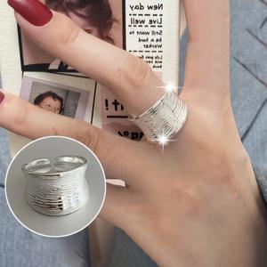 TEMU 1개 여성 패션 반지 우아한 고품질 기하학적 와이드 밴드 조절 가능 오픈 힙합 장식 925 실버 도금 반지, 발렌타인데이 생일 결혼식 새해 어버이날 부활절 봄 여름 신제품 시리즈 선물 최고