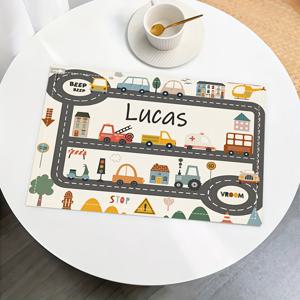 TEMU 1/2/4/6개 맞춤형 이름 카툰 자동차 도시 풍경 패턴 식탁매트, 세탁 가능한 분위기 장식, 사이드보드 커버, 팜하우스 테이블 매트, 스테이크 식탁매트, 가족 모임, 레스토랑 주방, 커피 테이블, 현관 캐비닛, 사무실, 야외 파티용