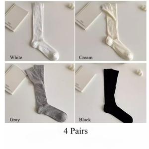 TEMU 여성용 메쉬 종아리 양말 4켤레, 여름용 얇고 통기성 좋은 중목 양말, 메리 제인용 다리 길어 보이는 슬라우치 양말