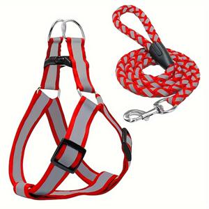 TEMU 반사 나일론 강아지 조끼와 목줄 겸용 하네스 겸도 세트, 소형견 중형견용