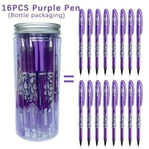 TEMU 16개입 매직 지우개 젤펜 세트 (창의적 보관병 포함), 0.5mm 지우개 젤펜 6색, 학생용, 사무용, 학교 필기구