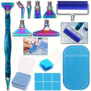 TEMU 16개 페인팅 아트 드릴 펜 키트, 나사 스틸 메탈 팁 니브 플레이서 롤러 도구 액세서리, 5D 페인트 비드 도트용 인체공학적 아트 펜, 1개 페인팅 펜, 6개 스테인리스 스틸 페인팅 펜 메탈 팁, 1개 페인팅 롤러, 6개 왁스, 50개 클리닝 페이퍼, 1개 미끄럼 방지 패드