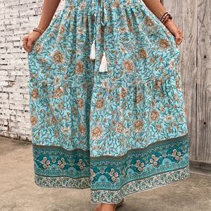 TEMU 여성의 우아한 꽃무늬 프린트 플리츠 타이 웨스트 스커트 - 라이트 블루, 봄/여름 패션, 캐주얼 의상, 캐주얼 의상 | 꽃무늬 스커트 | 플리츠 디자인, 여성용 스커트