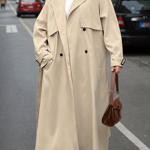 TEMU 플러스 사이즈 - 플러스 사이즈 - 플러스 사이즈 여성용 더블 브레스트 경량 트렌치 코트 (봄, 가을, 겨울에 적합)