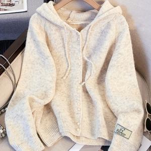 TEMU 여성용 조절 가능한 끈과 단추 프론트가 있는 캐주얼 후드 가디건 - 부드러운 미디엄 스트레치 올시즌 오픈프론트 스웨터, 레이어링 가능, 솔리드 컬러, 다재다능한 아우터웨어, 편안한 핏, 가을 옷장 필수품, 코지 의류, 스타일, 손세탁 전용