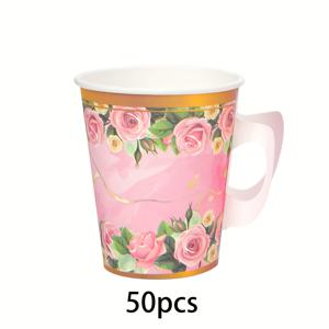 TEMU 10개/20개/50개 종이 찻잔 티 파티 장식 플로럴 핸들 찻잔 꽃 티 파티 용품 뜨거운 차 차가운 음료 생일 베이비 샤워 신부 결혼식 봄 장식 할로윈&크리스마스