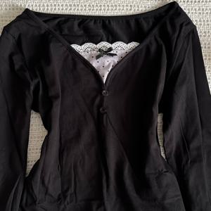 TEMU Y2K 스몰 V넥 컬러 블록 물방울 무늬 긴팔 티셔츠 (니안니안)