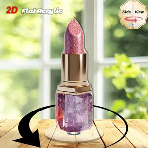 TEMU 2D 평면, 2D 디자인, 1개 반짝이는 핑크 립스틱, 황금색 회전식 아크릴 탁상용 장식, 전기 필요 없음, 우아한 화장대 디스플레이, 가정, 사무실 또는 파티 장식용으로 적합- 실내/실외 장식, 립스틱 장식, 사무실 장식, Stylis, 2D 평면