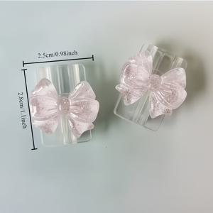 TEMU 핑크 리본 범용 아이폰/타입-C 케이블 보호대 2개 - 내구성 강하고 끊어지지 않는 스타일리시한 휴대폰 액세서리, 귀여운 플라스틱 리본 장식이 있는 충전 및 데이터 보호용. 충전 액세서리, 휴대폰 케이블 보호대, 와이어 정리기, 기기