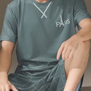 TEMU 캐주얼하고 스타일리시한 남성용 여름 잠옷, 시원한 착용감, 반팔과 반바지로 구성되어 학생들의 홈웨어로 완벽합니다.