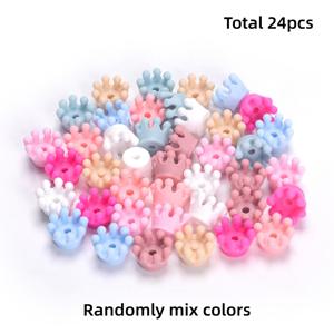 TEMU 24개/세트 3D 미니 크라운 실리콘 스페이서 비즈 & 포컬 비즈, 랜덤 믹스, 목걸이, 팔찌, ID 뱃지 끈, 펜참 제작용 DIY 공예 비즈 키트, 여성 남성 공예 애호가를 위한 선물 제작 용품