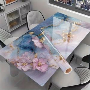 TEMU 1롤 블루 마블 시트지 자가 점착 필름 - 자가 필링 고품질 비닐 얇은 스티커, 내열 제거 가능 마블 데스크탑 및 벽지 표면 커버, 마블 룩 조리대, 캐비닛, 테이블용 (핑크/블루/회색)