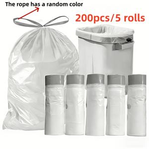 TEMU 200개/5롤 냄새 방지 쓰레기 봉투, 드로스트링 잠금 - 찢김 방지, 접이식 디자인, 가정, 사무실, 반려동물 배설물용 - 일반 호환, 내구성 폴리에틸렌 소재, 가정용 쓰레기 처리, 쓰레기 처리에 적합