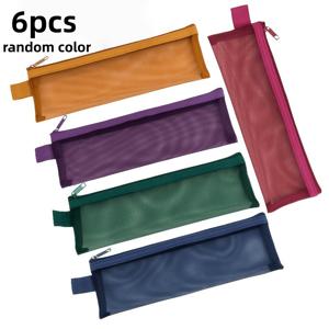 TEMU 휴대용 내구성 나일론 메쉬 메이크업 브러쉬 수납 파우치 6개, 다양한 색상 선택 가능, 투명하고 내용물이 보임, 대용량 립스틱 정리함, 다기능 수납 가방, 학교, 사무실, 여행 필수품에 적합, 필통