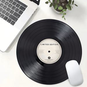 TEMU 1개 비닐 레코드 디자인 게이밍 마우스 패드 - 미끄럼 방지 표면, 컴퓨터, 노트북, 사무실 및 가정용 책상 호환, 원형 마우스 패드, 손목 보호