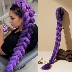 TEMU K팝 애니메이션 캐릭터 보라색 긴 머리 생선뼈 땋은 땋은 머리핀 포니테일 합성 가발 | 고온 내성 섬유, 곱슬 웨이브, 성인 여성용, K팝, 코스프레, 애니메이션 장면, 휴일 의상, 휴일 헤어 액세서리, 데일리웨어. 분위기 연출, 관리가 쉬운, 보라색 포니테일을 위한 이상적인 선택