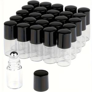 TEMU 100개 투명 유리 미니 롤온 병 빈 에센셜 오일 롤러 볼 병 향수 립 블램 화장품 샘플 바이알 롤러 유리병 컨테이너 검은색 캡 포함 (2ml)