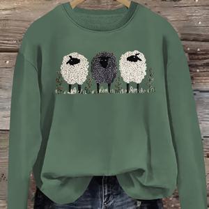 TEMU 플러스 사이즈 그래픽 프린트 스웨트 셔츠, 캐주얼 크루넥 긴 소매 풀오버 스웨트 셔츠, 여성용 플러스 사이즈 의류