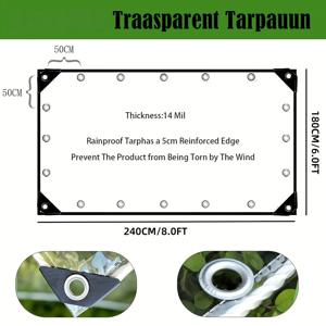 TEMU 클리어 타프, 헤비 듀티 타프 14Mil 두께 플라스틱 투명 타프, 찢김 방지 PVC 비닐 커버 (온실, 파티오, 현관, 야외 퍼걸라, 캐노피, 닭장용)
