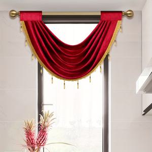 TEMU 1개, 단색 간편한 유럽 스타일 숏 스웨그, 이탈리아 얇은 벨벳 소재 비즈 장식 발란스 및 커튼 헤더, 거실 침실 창문 캐비닛 및 문 장식에 적합