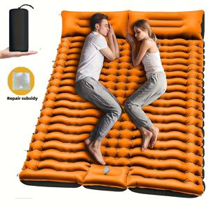 TEMU 더블 슬리핑 패드 - 자체 팽창식 엑스트라-두꺼운 2인용 베개 내장 발 펌프 인플레이터블 슬리핑 매트 백패킹, 하이킹, 여행, 텐트, 휴대용 캠핑 매트