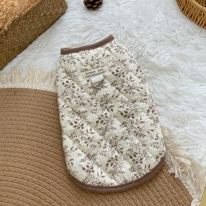 TEMU 소형견용 라벤더 꽃 옷, 소형견 및 고양이용 조끼, 두꺼운 따뜻한 가을/겨울 홈웨어