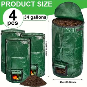TEMU 4개 34갤런 재사용 가능한 콤파스트 백, 방수 소재로 제작, 투명 창문, 듀얼 손잡이 및 지퍼 커버 디자인