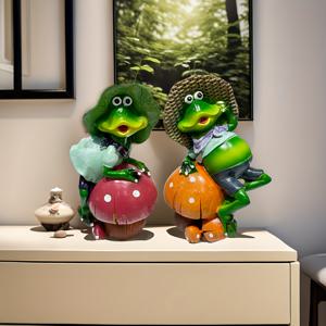 TEMU 귀여운 개구리와 커플 장식품 2개, 개구리와 버섯 커플 피규어, 리얼리스틱 목욕 개구리 커플 조각상, 레진 공예 정원 및 컨트리 데코, 홈 거실 장식, 수제 조각 디자인, 정교한 생일 선물 레진 아트워크
