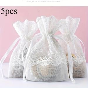TEMU 그녀/남자를 위한 선물 5/10개 흰색 레이스 드로스트링 가방, 별빛 하늘 패턴, 결혼식 & 생일 패브릭 선물 가방, 주얼리 선물 보관 가방, 부활절, 추수감사절, 발렌타인데이에 적합 - 다기능 축하 세트