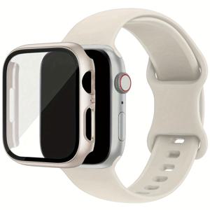 TEMU For Apple Watch 케이스 & 스트랩 세트 2개입 - 초박형 강화 유리 액정 보호 필름, 조절 가능한 편안한 손목 밴드, for Apple Watch Series 1/2/3/4/5/6/7/8/9/10/11/SE/Pro/Pro 호환