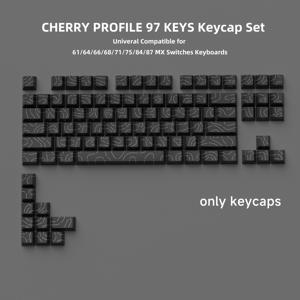TEMU 세련된 윤곽 라인 키캡, 오리지널 체리 , 97키, 더블 샷 주입 몰딩, 투명한 레전드 및 라인이 있는 내구성 있는 키캡, 크랙 스타일 백라이트 디자인, 블랙 또는 화이트 색상으로 제공, 61/64/75/87 레이아웃과 호환 가능