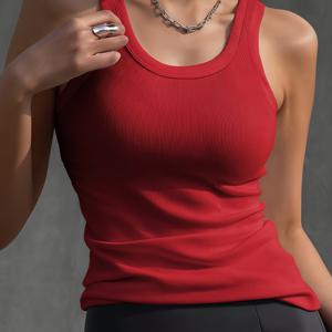 TEMU 여성 캐주얼 탱크 탑, 라운드넥 민소매 베이스 레이어, 통기성 좋은 편안한 패션 다용도 골지 조끼