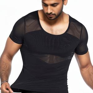 TEMU 남성용 반투명 쉐이퍼 조끼 - 복부 컨트롤 슬리밍 반팔 셔츠, 크로스 백 디자인, 헬스 & 캐주얼 웨어 | 코르셋 옴므 | 남성 쉐이퍼 복부 컨트롤
