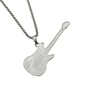 TEMU 남성용 스테인리스 스틸 음악 노트 기타 펜던트 목걸이