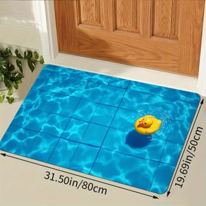 TEMU 귀여운 노란 오리 수영장 디자인 도어 매트 - 미끄럼 방지 플란넬 바닥 매트, 욕실, 침실 및 거실 입구에 적합, 세탁기 사용 가능한 100% 폴리에스터 카펫