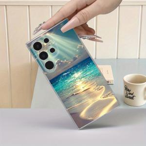 TEMU 삼성 갤럭시 S25/24/23/22/21/20 FE 울트라 플러스/A54/53/52/34/33/32/25/24/23/14/13/05 S+ 5G용 선셋 비치 프린트 투명 폰 케이스 - 스타일리시하고 우아한 보호 커버, 여성, 남성, 소녀 및 모든 사람을 위한 완벽한 선물