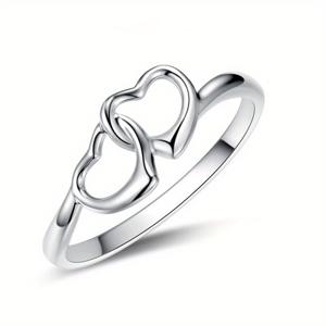 TEMU 여성을 위한 귀여운 심플한 더블 하트 모양 반지, 우아한 선물