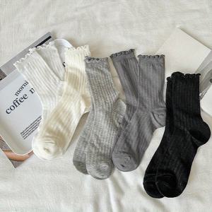 TEMU 5켤레 봄/여름 패션 단색 할로우 메쉬 아일렛 튜브 양말 얇은 스타일 이지 필 양말