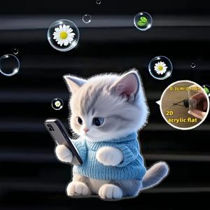 TEMU 2D 플랫, 귀여운 고양이 차량 통풍구 클립, 향기 디퓨저, 장식용 차량 액세서리, 산뜻하고 편안한 내부를 위한, 차량용 방향제, 무향, 선물