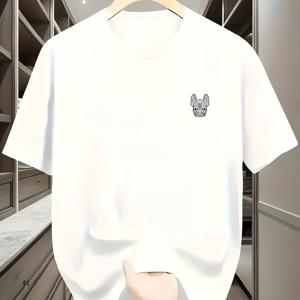 TEMU 남성용 블랙 프렌치 불독 그래픽 티셔츠 - 캐주얼, 통기성 좋은 혼방, 반팔, 크루넥, 세탁기 사용 가능, 여름 캐주얼 웨어에 적합