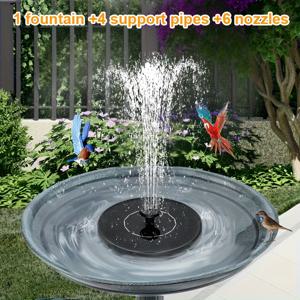 TEMU 1개 태양광 부유식 분수 펌프, IPX8 연못 펌프 (6개 노즐 포함), 4개 지지 튜브, 내구성 좋은 플라스틱 재질, 파빌리온 및 연못 장식, 정원, 연못, 어항 및 수족관에 적합, 태양광 패널 포함, 연속적인 야외 사용, 새 목욕탕