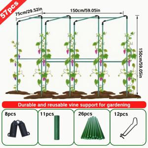 TEMU 고강도 금속 정원 식물 지지대 말뚝 키트 57개, 지지대 폴대 직경 11mm, 과일 야채 식물 지지대용, 마당 아치, PE 코팅 금속 코어, 부식 방지, 강한 안정성, 31개 액세서리 포함, 150cm(59.05인치)까지 연장 가능