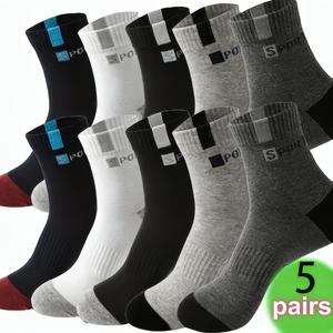 TEMU 5켤레 양말 남성용 런닝 사계절 양말 탈취 방지 땀 흡수 통기성 화이트 미드 삭스 농구 롱 삭스 남성용 숏 삭스 학생 스포츠 삭스 레터 삭스, 땀 방지