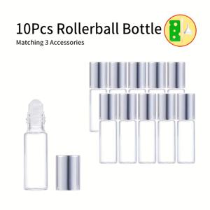 TEMU 10개 에센셜 오일 롤러 병 세트, 유리 & 호박색, 10ml/0.34oz & 5ml/0.17oz, 손세척 전용, 무향, 여행용 캡 포함, 향수, 립글로스