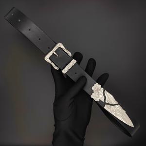 TEMU 패션 트렌드 웨스턴 빈티지 메탈 조각 벨트, 네이처 스타일 디자인, 청바지 블랙 벨트 디자인 센스, 휴일 선물, 성인 선물로 적합