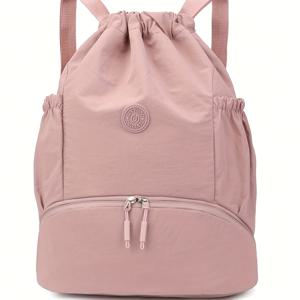 TEMU 여성 및 남성을 위한 대용량 멀티 포켓 수납 캐주얼 스포츠 가방, 단색 건습 분리 요가 피트니스 가방, 신발 수납 공간 포함, 수영 농구 야외 하이킹 드로스트링 백팩