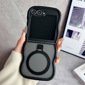 TEMU 웨이브 엣지 무광 아크릴 자석 금속 브래킷 폰 케이스 - 삼성 갤럭시 Z 플립 6 / Z 플립 5 / Z 플립 4 5G 소프트 에지 보호 백 커버