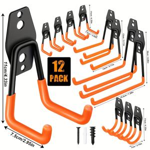 TEMU 12개 세트 고강도 스틸 미끄럼 방지 코팅 벽걸이 정리대 - 전동 공구, 사다리, 호스, 자전거, 로프 등 대량 물품용 차고 후크