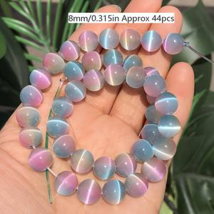 TEMU 라이트 컬러 그라데이션 캣아이 천연석 비즈 피로스터 블루 핑크 라운드 루즈 비즈, 주얼리 만들기 DIY 팔찌 목걸이 액세서리, 화려한 컬러 간격 비즈 6/8/10mm-60/44/36개