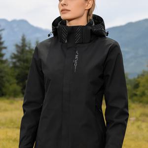 TEMU 2025년 신상 여성용 아웃도어 재킷 | 탈부착 후드, 멀티 지퍼 포켓, 조절 가능한 커프스, 솔리드 블랙, 디자인, 세련된 외관, 가을 아우터, 모던 아우터, 튼튼한 원단, 가을 옷장